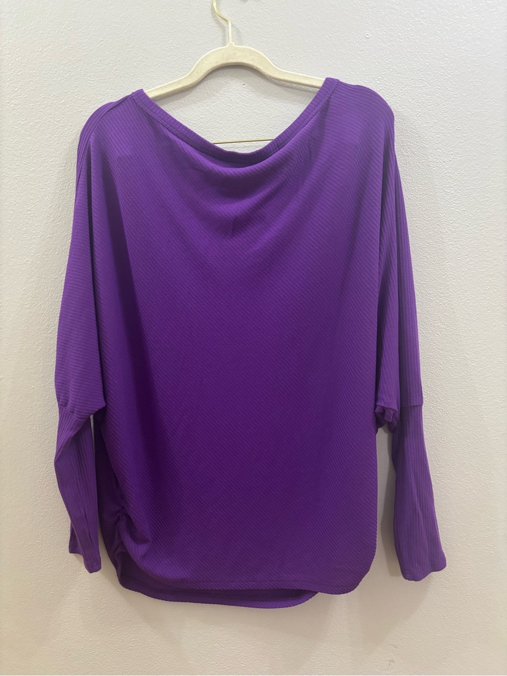 OmicGot purple off-shoulder ribbed long-sleeve dolman top - Picture 4 of 4